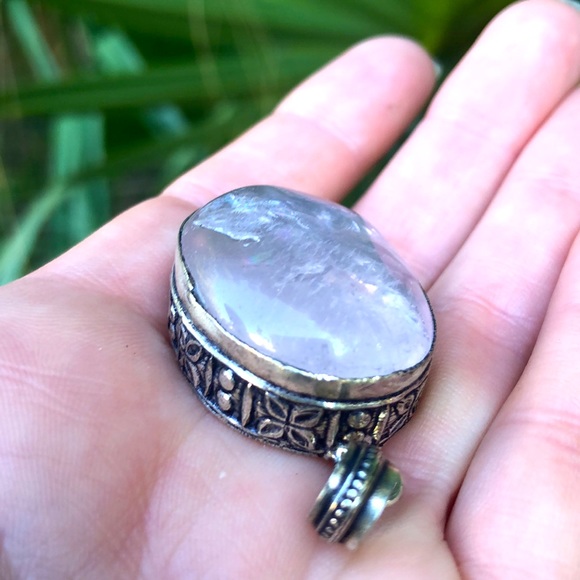 Sterling Silver 925 Plated Clear Rose Quartz Crystal Pendant - Picture 5 of 5